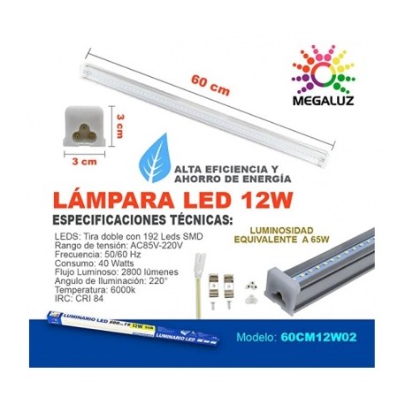 luminario t8 60cm 60cm12w02