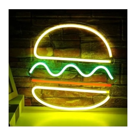 anuncio neon luminoso hamburguesa