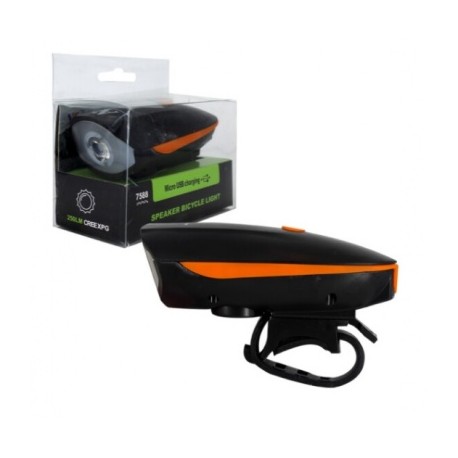 lampara frontal para bicicleta con claxon fy-058 hj-7588