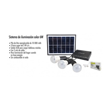 sistema de iluminacion solar 6w 3 focos