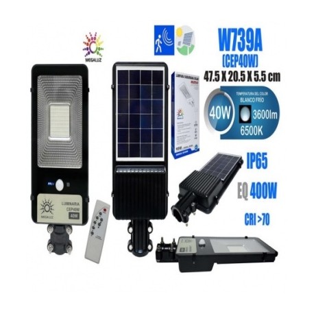 luminaria solar 40w con panel alumbrado publico