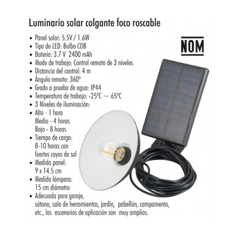 luminario solar colgante foco rosable 2w